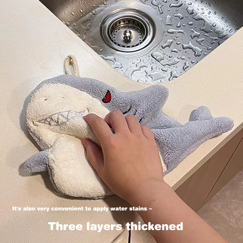 1pc Cute Cartoon Shark Hand Towel Quick Drying Kitchen Towel