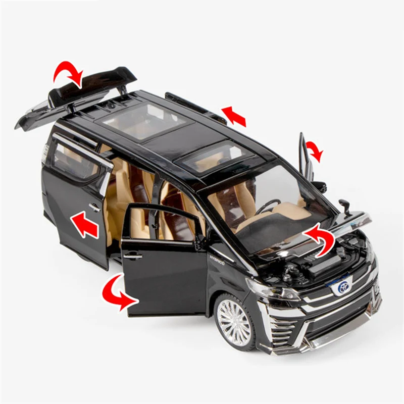 รถของเล่น1:32ทำจากโลหะหล่อจากโมเดลรถยนต์ Toyota Vellfire Alphard MPV รถของเล่นโมเดลรถยนต์จำลองเสียงและไฟของขวัญสำหรับเด็ก