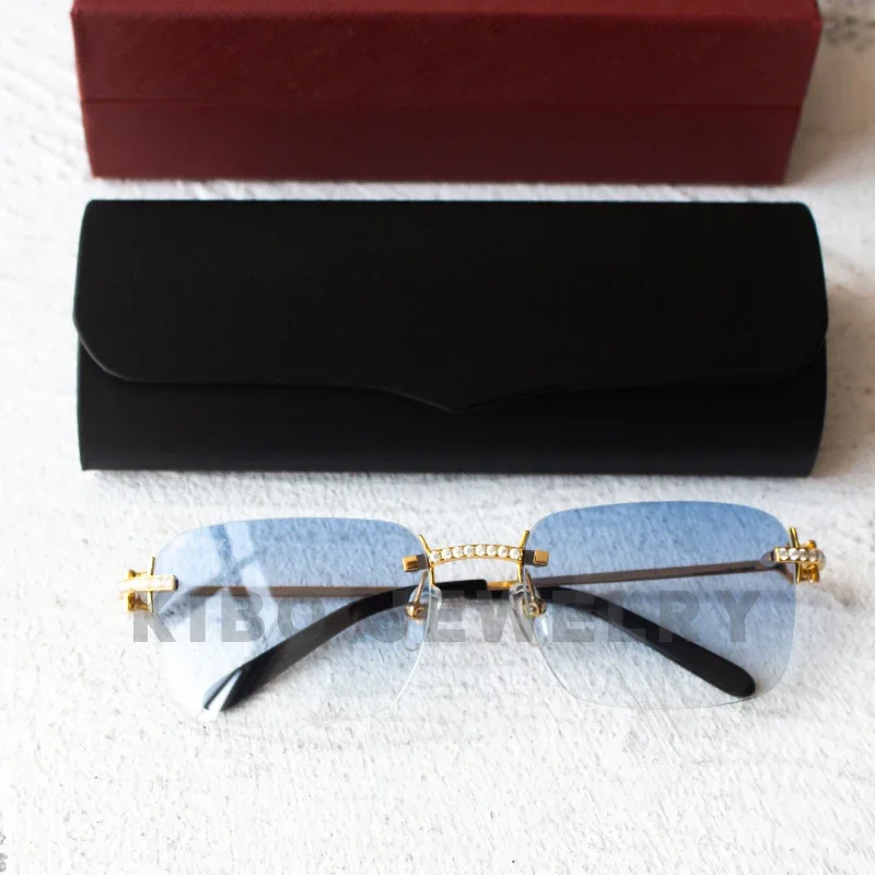 Wholesale Moissanite Rimless Sunglasses Luxury Men Sun Glasses Brand Designer Men Trendy Diamond Iced out glasses