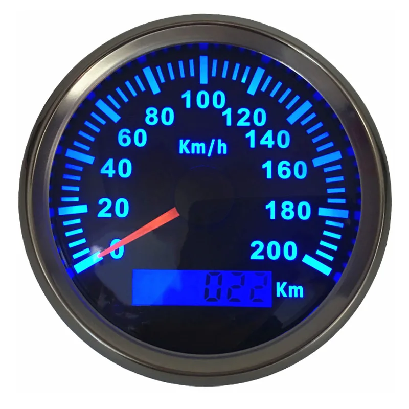 GPS Speedometers Gauges 0-200Km/H 85mm Speed Indicators Waterproof LCD Speed Gauges with Blue Backlight 9-32vdc with Antenna