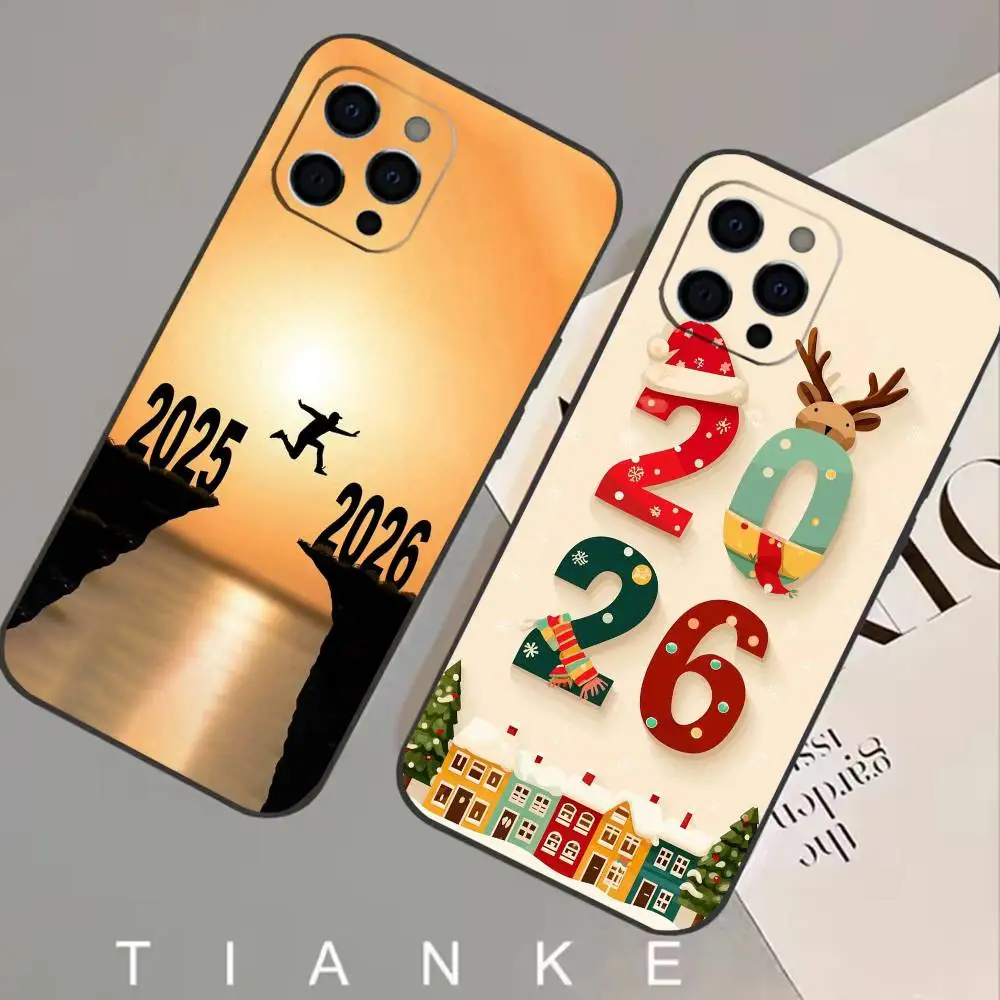 حافظة هاتف سنة جديدة سعيدة 2026 لهاتف آيفون 17,16,15,14,13,12,11 Plus,Pro,Max,XS غطاء ناعم من السيليكون #1