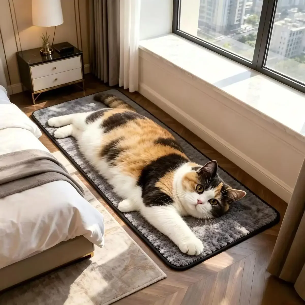 VIKAMA Niedlicher 3D-Katzen-Teppich, Weiche Flauschige Rutschfeste Matte, Saugfähiger Waschbarer Bodenteppich für Schlafzimmer, Badezimmer, Küche – Detail 4