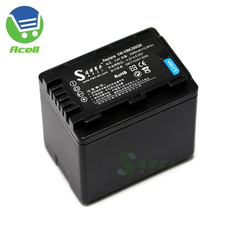 VW-VBK360 Battery for Panasonic HC-V100 V500 V700 HDC-SD80 SD90 TM90 HS80 SDR-S70 H85 Camera Compatible VW-VBK180 VW-VBL090