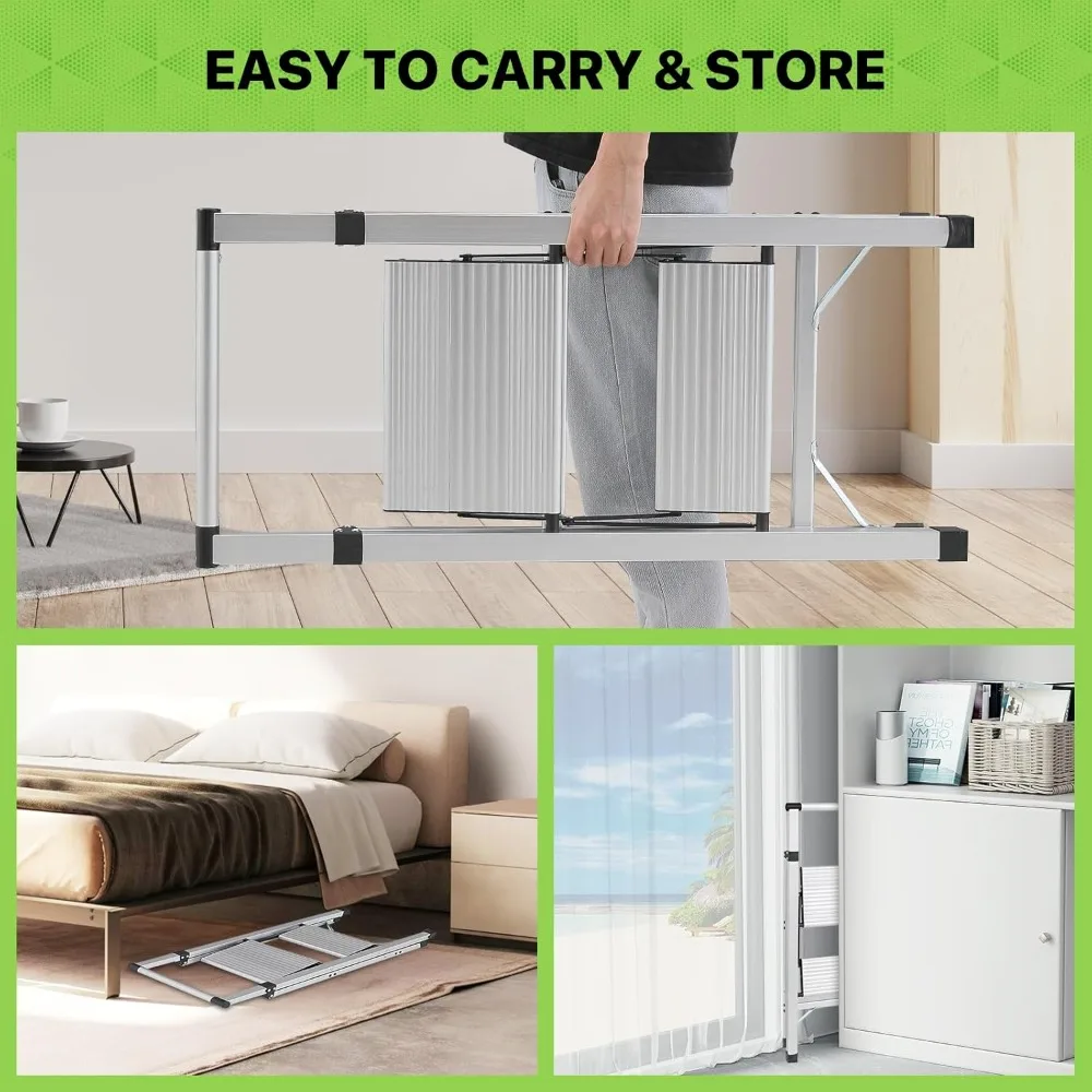 "brede antislip 2-staps aluminium vouwladder met handgreep voor thuis- en kantoorgebruik"