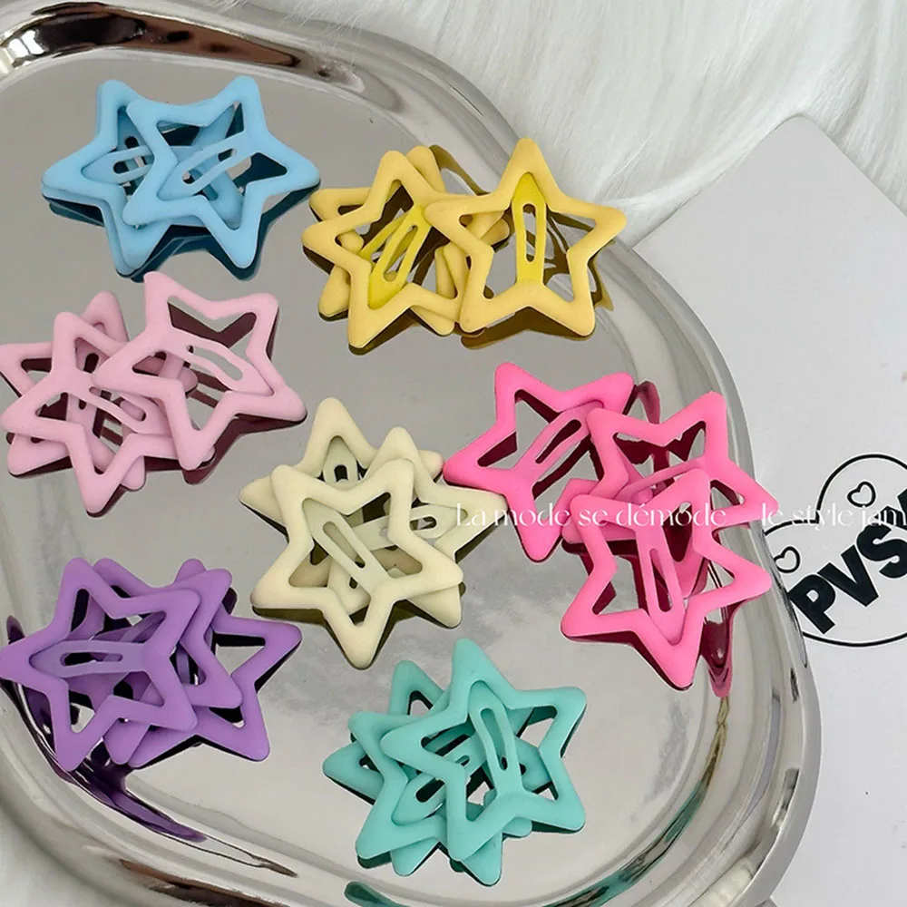 Hollow Out Basic Bang Clip Colorful Star BB Clip Barrettes Solid Color Hairpin Sweet Pentagram Hairpin Cute Hair Accessories