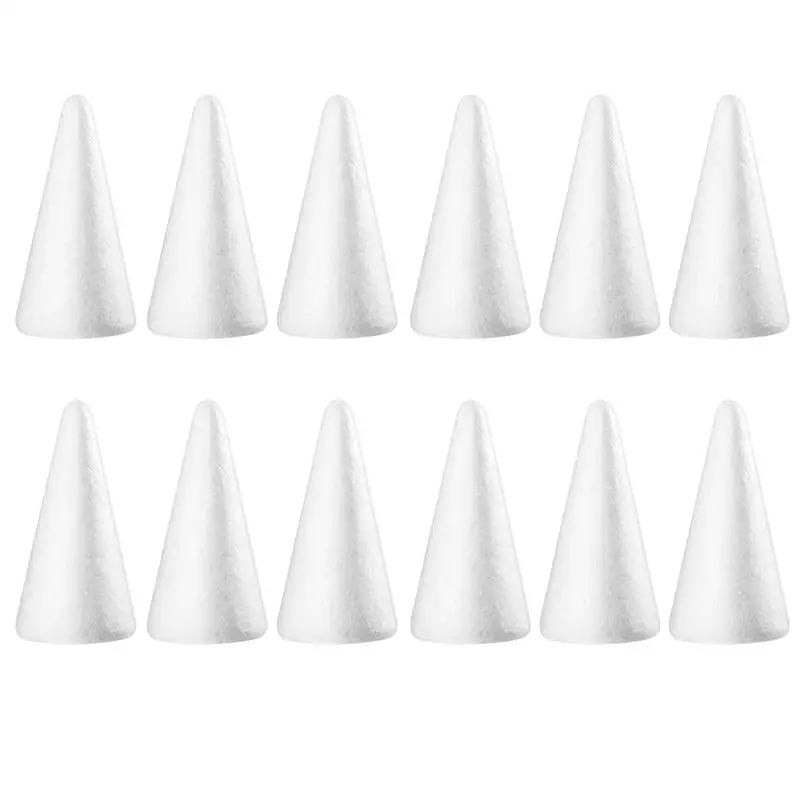 Amosfun 12pcs 15cm White Solid DIY Cone Children Handmade Craft Cone Accessories for Home Craft Christmas