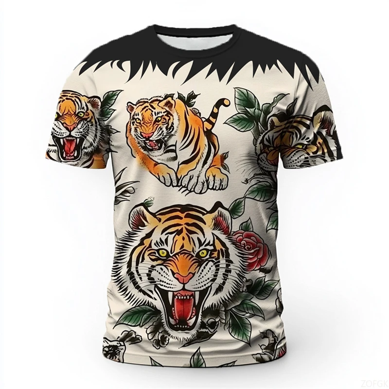 Vintage Tiger Pattern 3D Print Men's T-shirt Summer Fashion Crew Neck festival Tops Tees short Sleeve t shirt Tops Men Clothing
