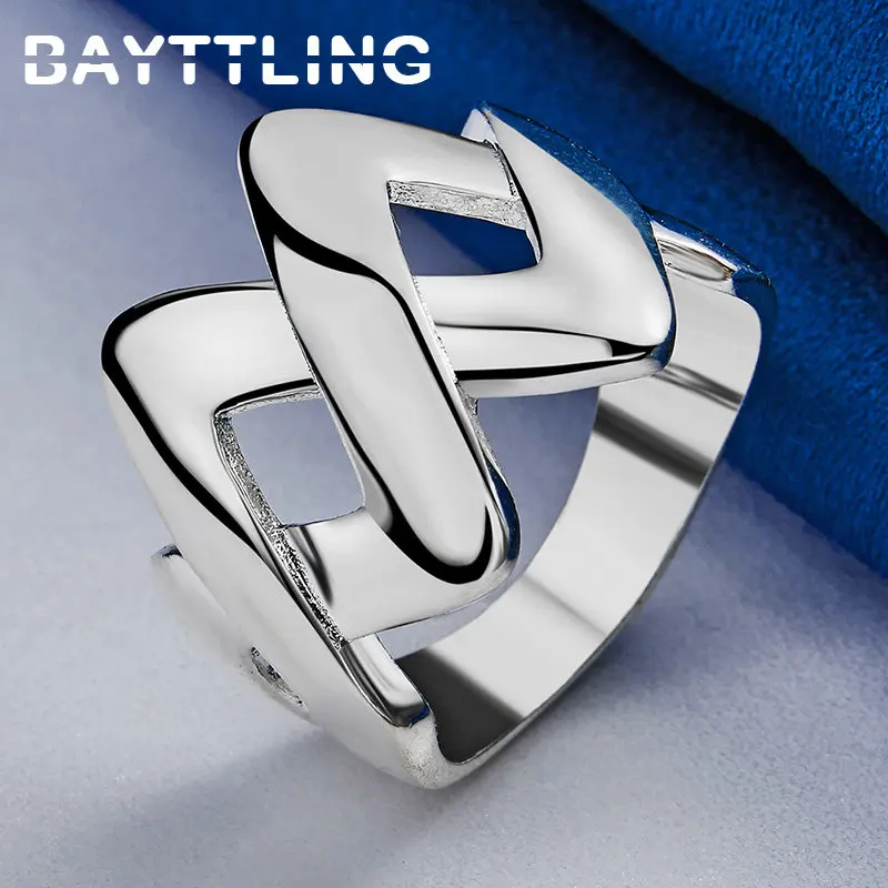 

925 Sterling Silver Women's Men's Ring 7/8/9/10# Glossy Double W Ring For Girlfriend Gift Jewelry Wedding Accessories