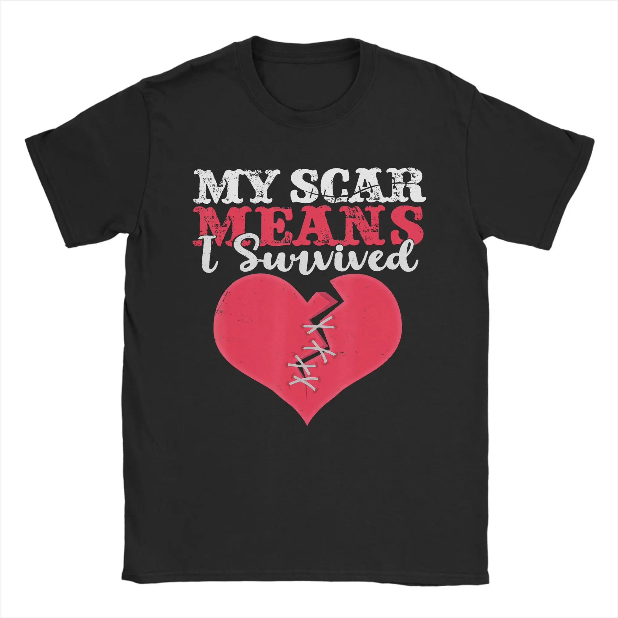 My Scar Means I Survived Heart  Men's T Shirt  Amazing Tees Short Sleeve Crew Neck T-Shirt Pure Cotton Plus Size Tops