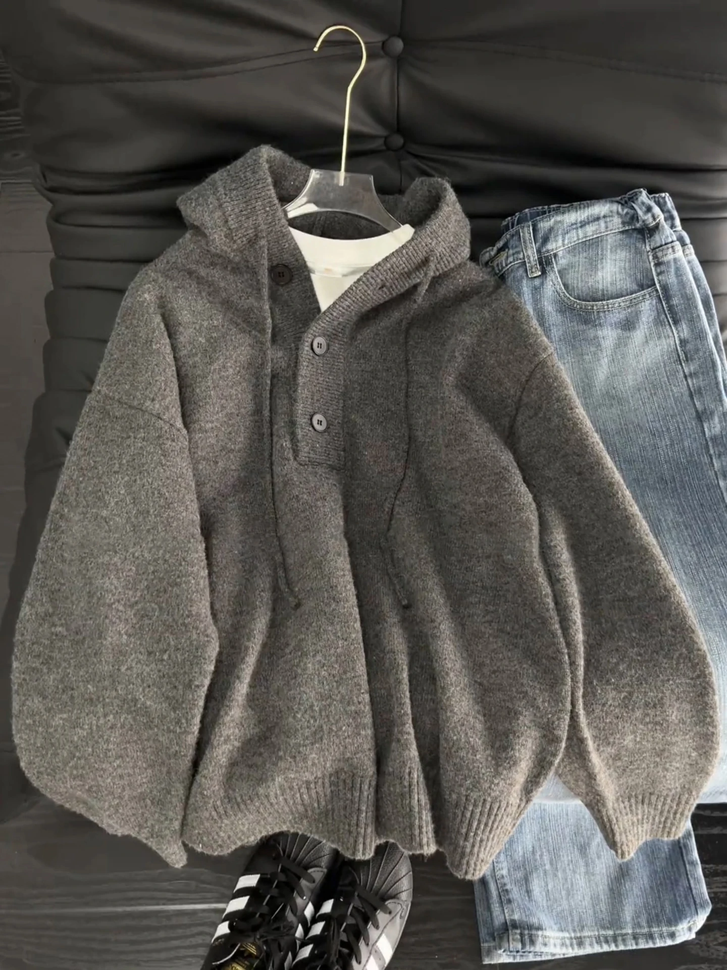 

Deep ey Hooded Knitwear Men's Sle Autumn Winter Casual American Fit Sweatirt Long Sve V-Ne Polyester Fiber Coat