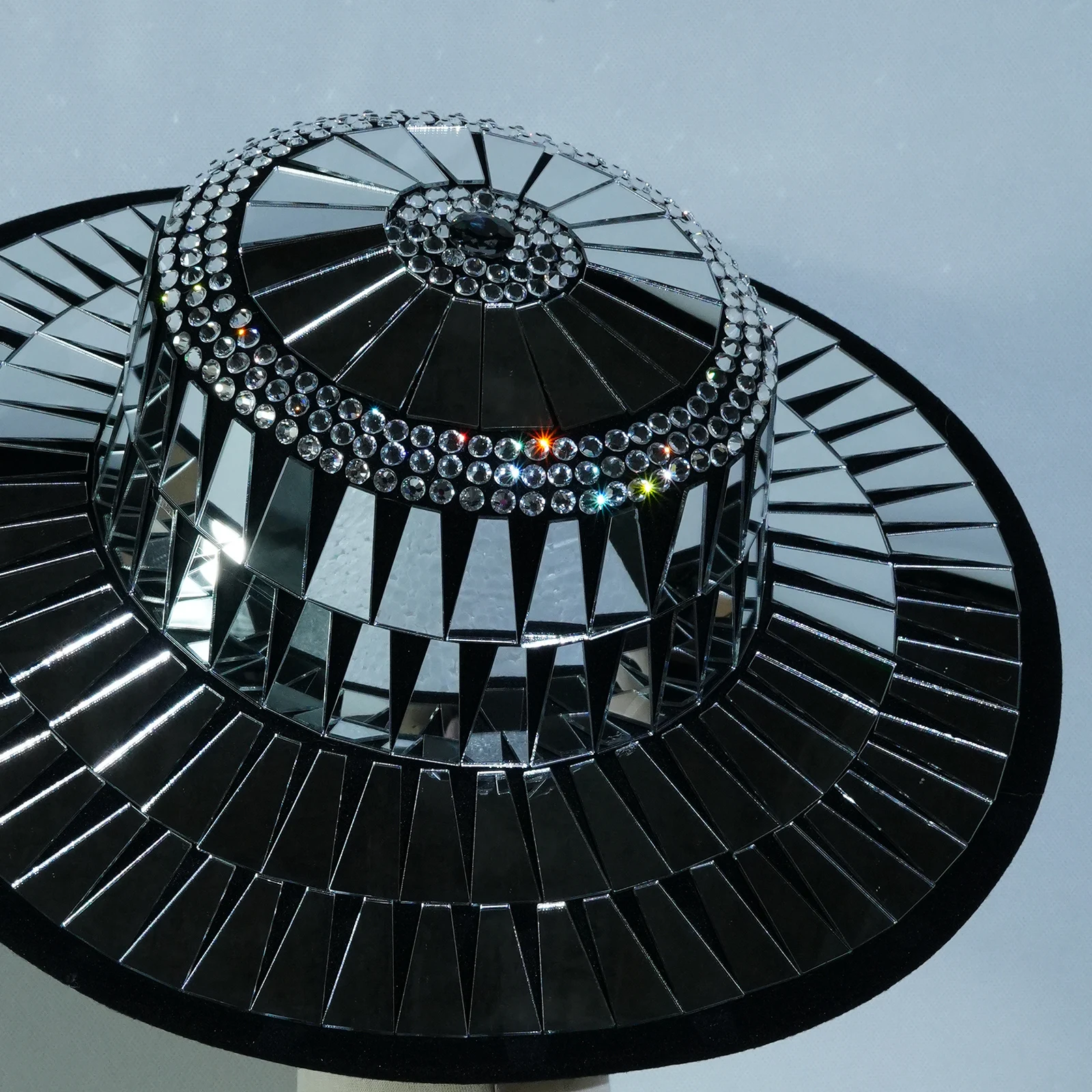 

Sparkling Mirror Stage Hats Accessories For Graduating Dancers And Singers Allcrystal Reflective Disco Hats For Masquerade Balls