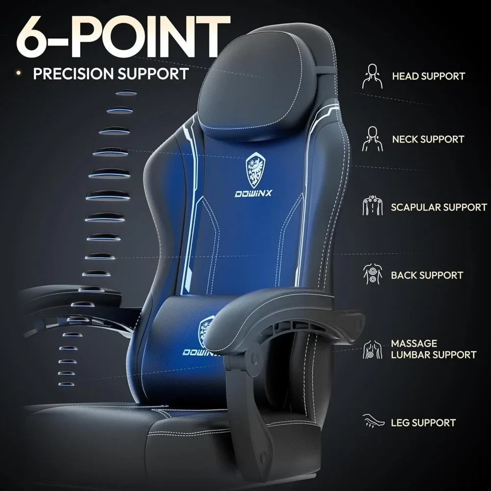 Gaming Chair with Pocket Spring Cushion, Ergonomic Game Chair with Massage Lumbar Support and Footrest for Adults,High Leather