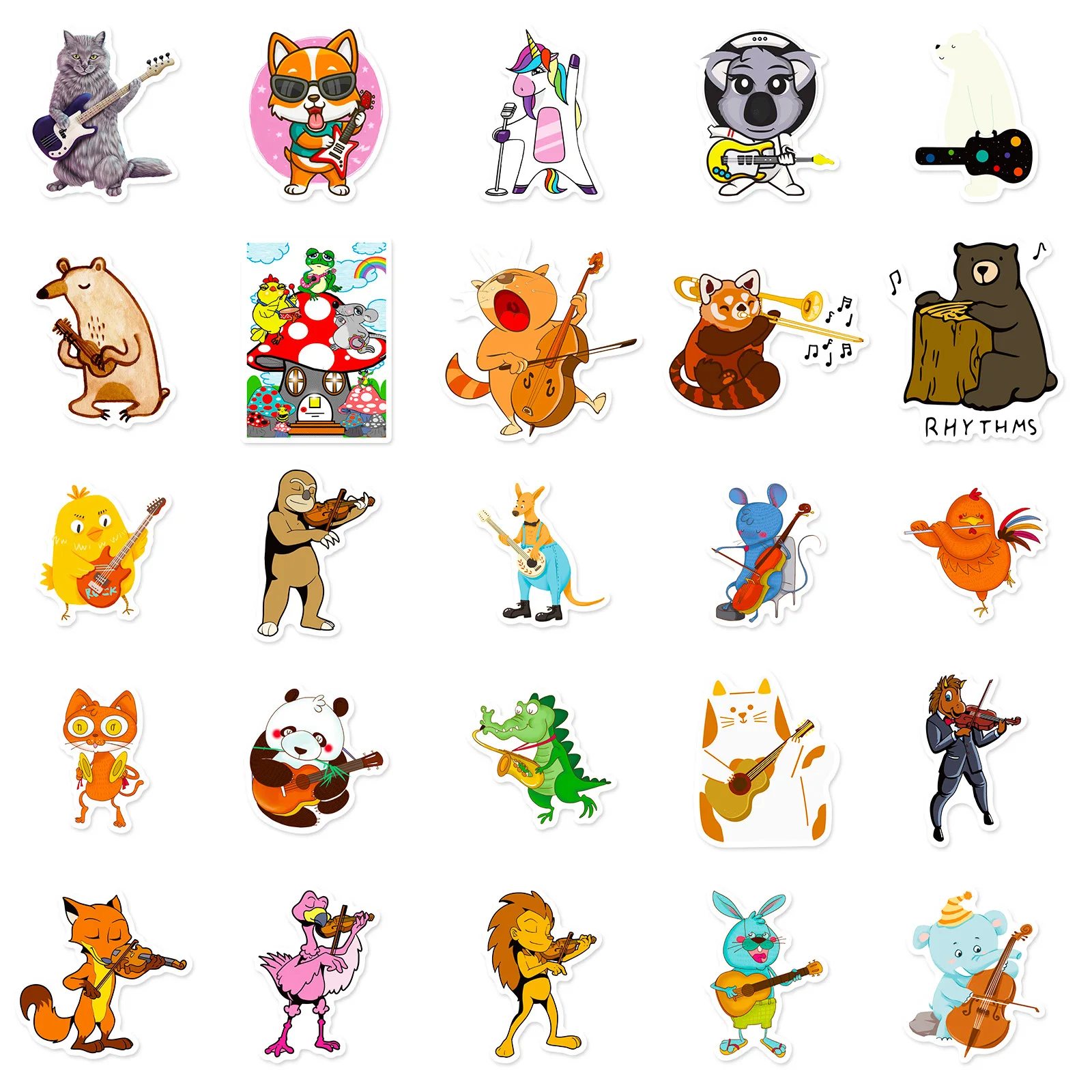 10/50 قطعة ملصقات الحفلات الموسيقية المضحكة على شكل حيوانات كرتونية لطيفة على شكل حيوانات لتزيين الموسيقى والثلاجة والأمتعة والكمبيوتر المحمول لعبة جيتار السيارة والدراجة للأطفال