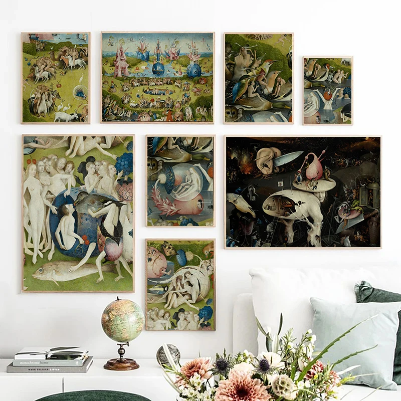Bosch Hieronymus The Garden of Earthly Delight Poster Classical Famous Prints Wall Art Canvas Painting for Room Decor Picture