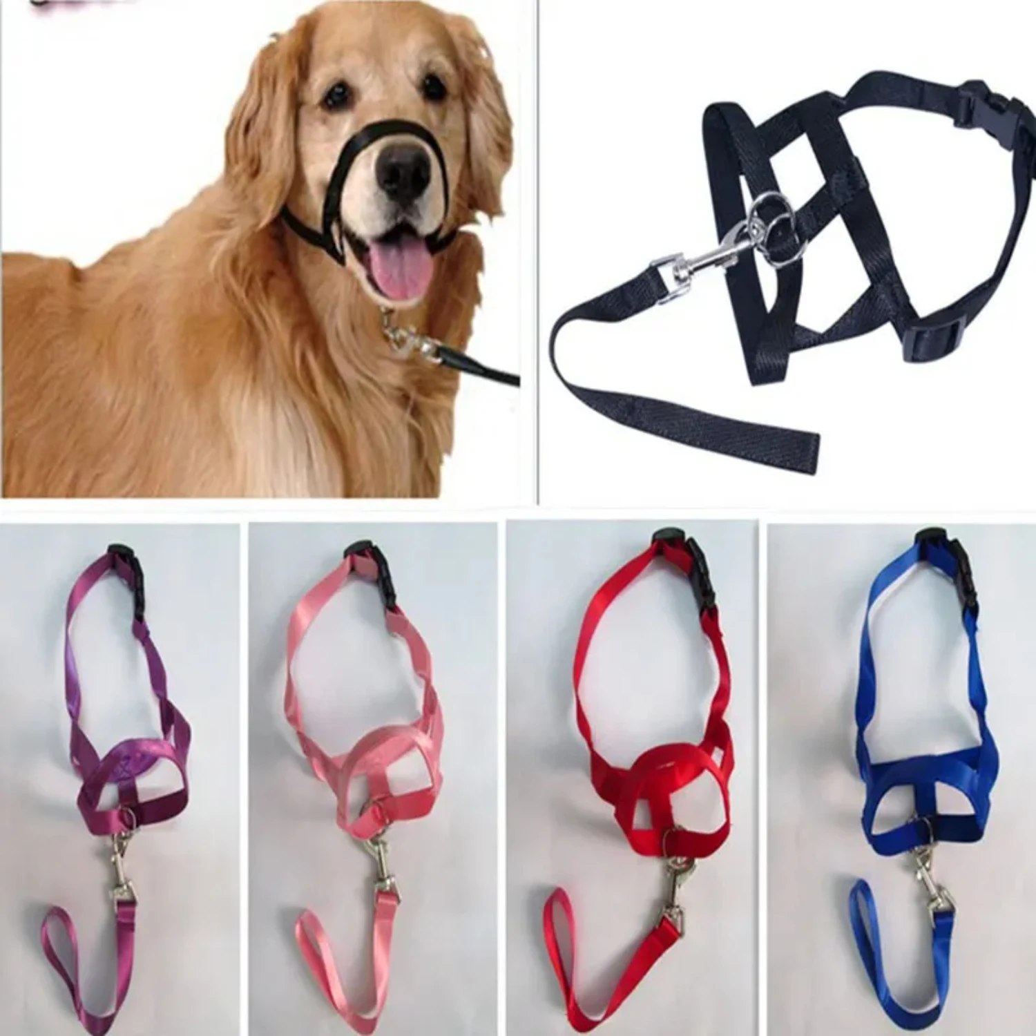 Soild Adjustable  Pull Bite Straps Leader Belt Training Leash Leader  Collar Dog Collar Muzzle Dog Halter Gentle Harness