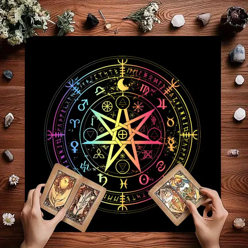 VIKAMA Tarot Cloth Magic Circle Zodiac Tablecloth Divination Card Reading Mat Occult Witchcraft Altar Cover Mystic