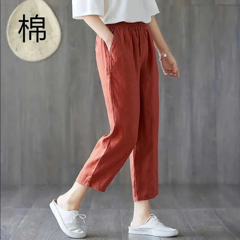 Loose Casual Cotton Harem Pants Thin Nine Points Women's Pants plus Size Summer Clothes Comfortable Elastic Loose Fit
