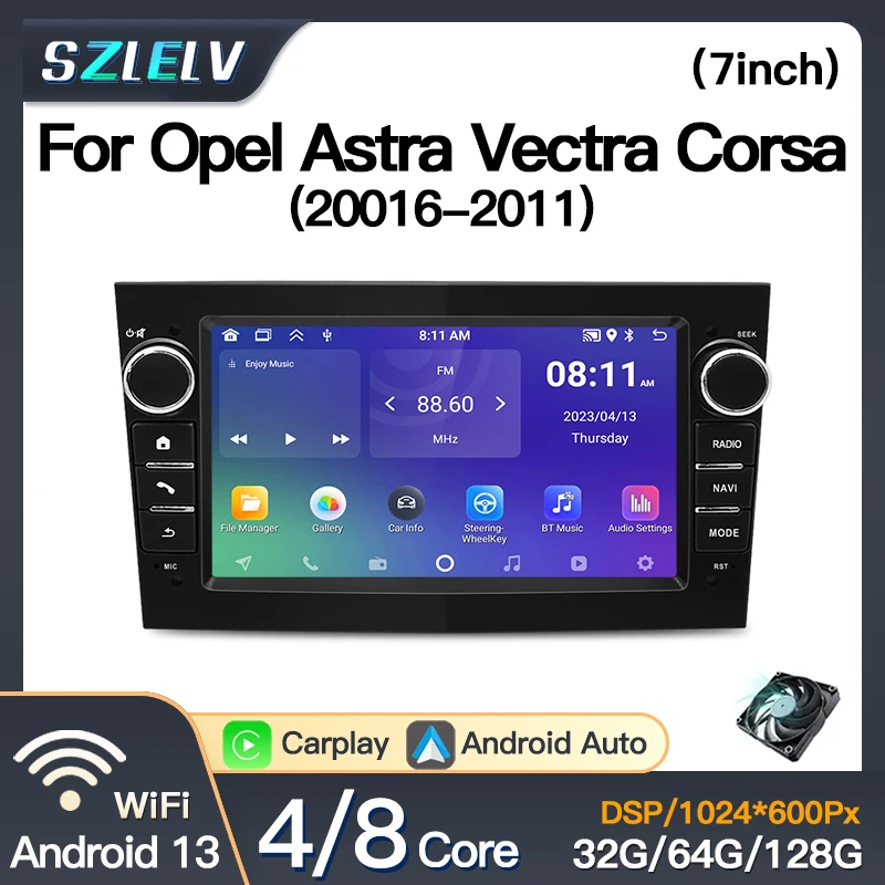 

For Opel Astra H J 2004 Vectra Vauxhall Antara Zafira Corsa C D Vivaro 7" Android 13 Car Player Veda Radio Audio Multimedia 2Din