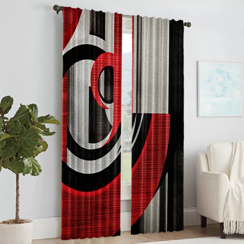2Pcs Abstract Curtains Rod Pocket Design For Easy Installation Window Drapes For Bedroom Living Room Home Decor Window