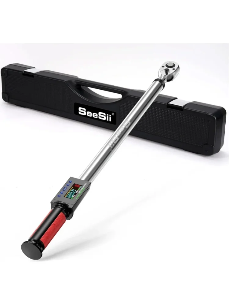 SEESII Digitaler Drehmomentschlüssel 340N.m Digitaler Elektroschrauber 1/2-Zoll-Antrieb 12,5-250,8ft-lbs/17-340N.m mit Summer und LED-Blitz für die Autopflege