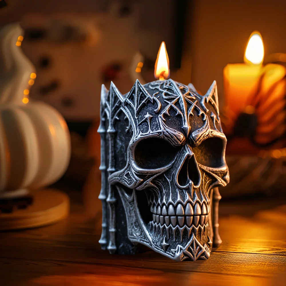 

Holy Festival Skull Candle Silicone Mold Evil Spirit Skull Resin Gypsum Clay Concrete Mould Halloween Gift Crafts Molds