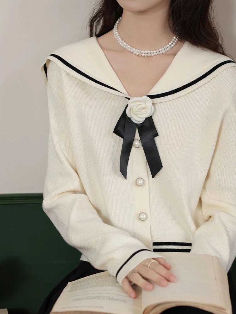 

Winter Sweet Knitted Pullovers Women Sailor Collar Casual Vintage Female Long Sleeve Chic Elegant Sweater Women's Clothing 2023