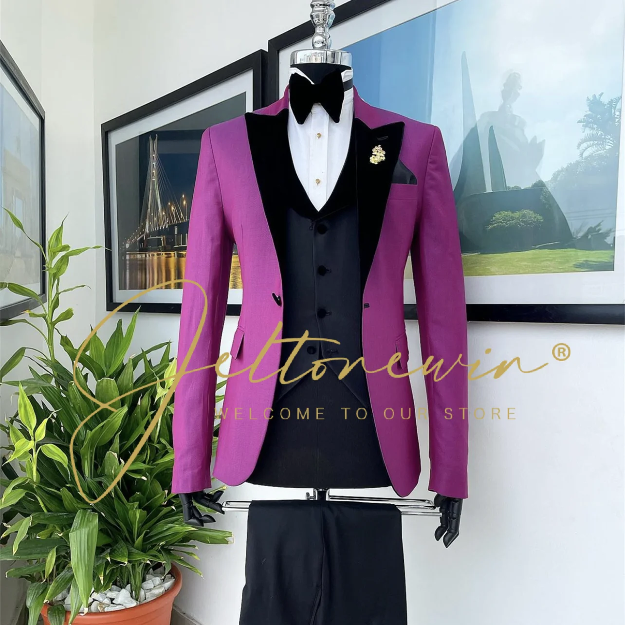 

2022New Arrival 3 Pieces Men's Suits Slim Fit Peaked Lapel One Button Wedding Tuxedos Prom Best Man Blazer ( Jacket+Pants+Vest)