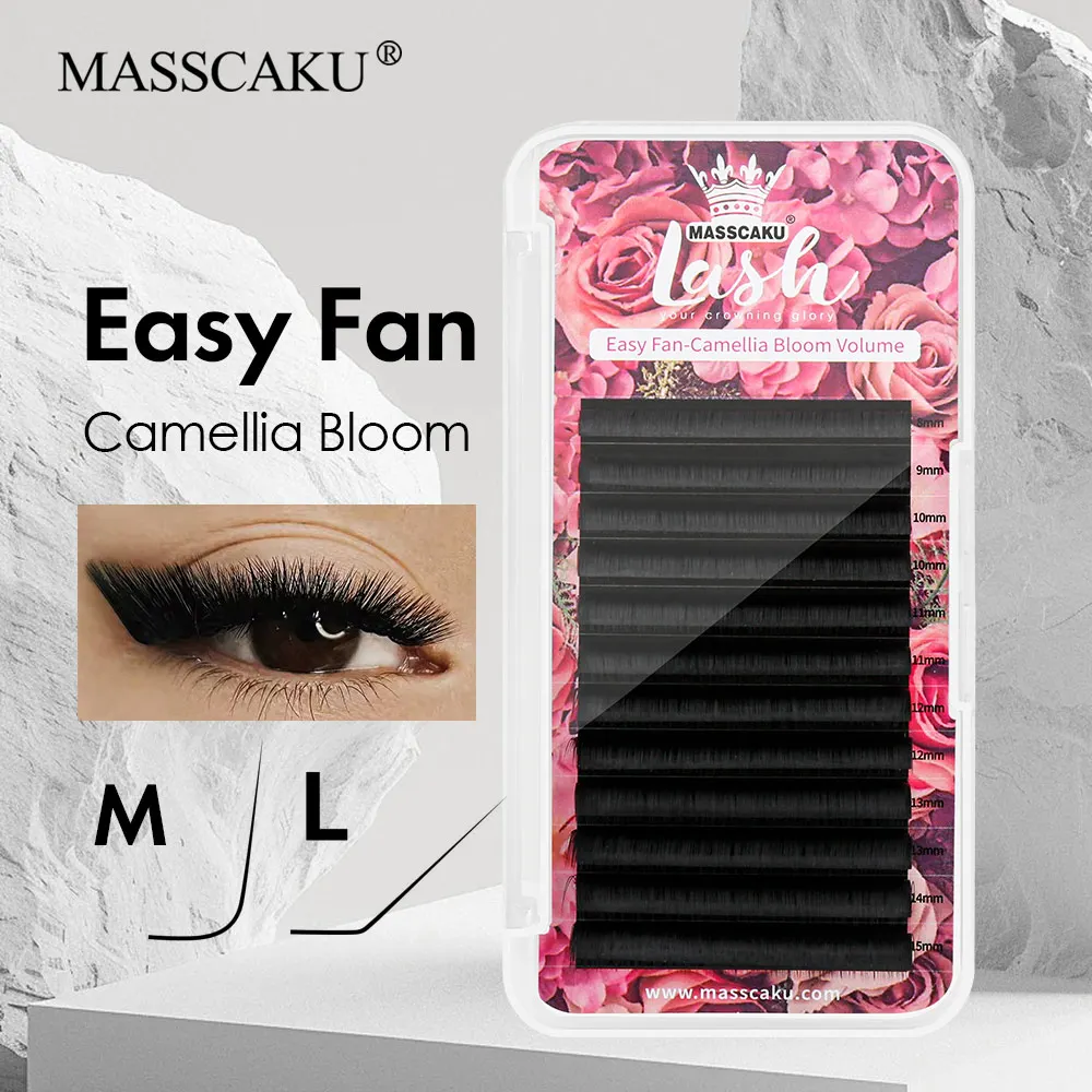

The Newest L M Curl Camellia Fast Blooming Eyelash Extension Mixed Length Full Dense Matte Dark Black Fake Eyelashes by MASSCAKU