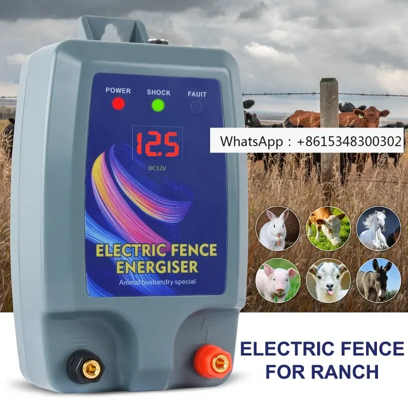 

Electric Fence for Animals 12V Pulse Electric Fence Energizer 10KM Digital Display Panel Farm Electric Fence Insulators Tools