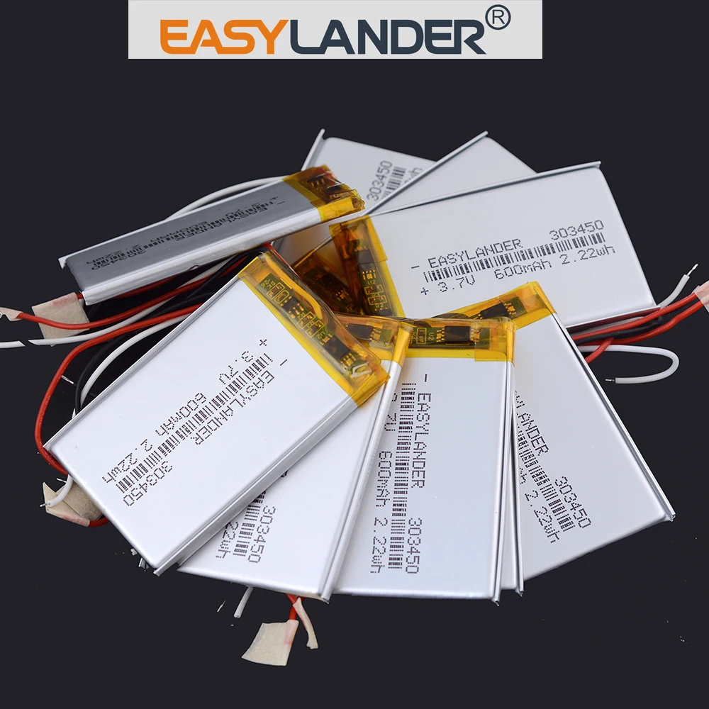 €3 VAT Included 3Wires 10Pcs/Lot 303450 3.7V 600mAh Rechargeable Li-Polymer Li-ion Battery with Silicone Wires
