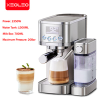 XEOLEO 3in1 Semi Automatic Espresso Cappuccino Latte Coffee Machine Automatic Milk Froth Cafetera Coffee Maker 20Bar Stainless