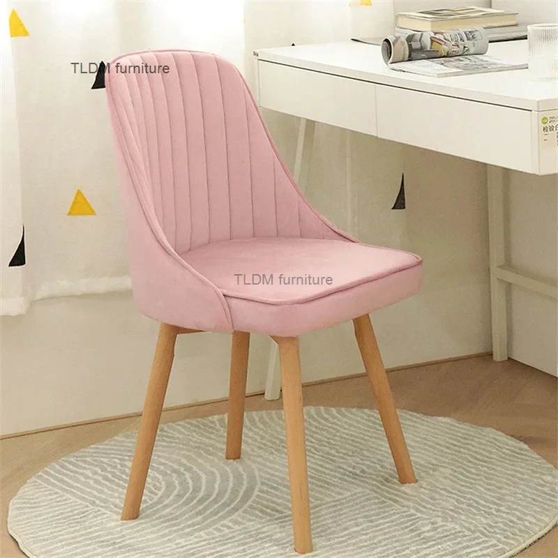 Household Students Desk and Chair Simple Modern Furniture Wood Dining Chair Study Swivel Chair Pink Vanity Chairs for Bedroom