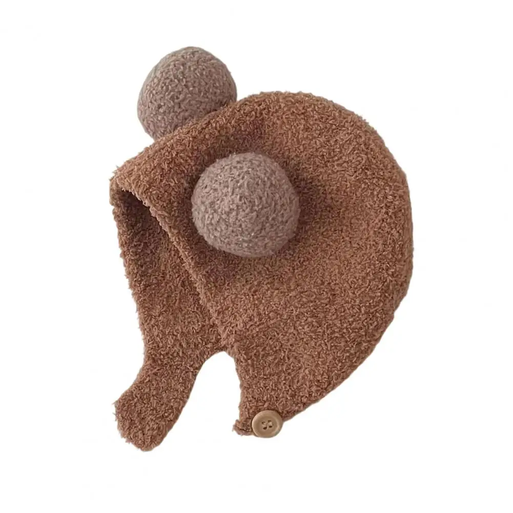Versatile Kids Hat Adorable Bear Ear Winter Hat for Kids Button Closure Cold Weather Cap with Elastic Band Cute Cozy Children's