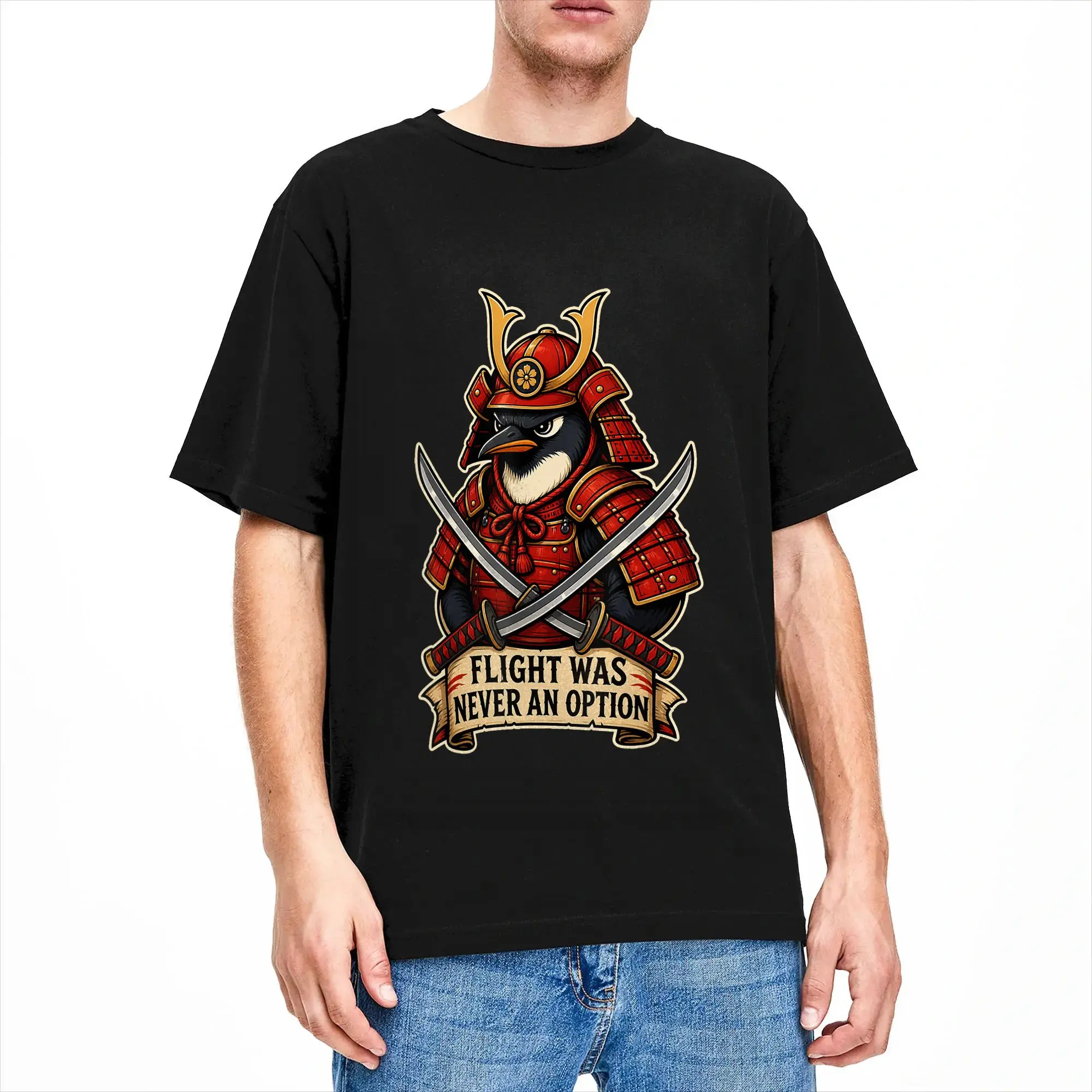 Men Women's T-Shirt Samurai Penguin Flight was Never an Option Funny Bird T-Shirts Leisure  Beach Tees Streetwear Cotton Clothes