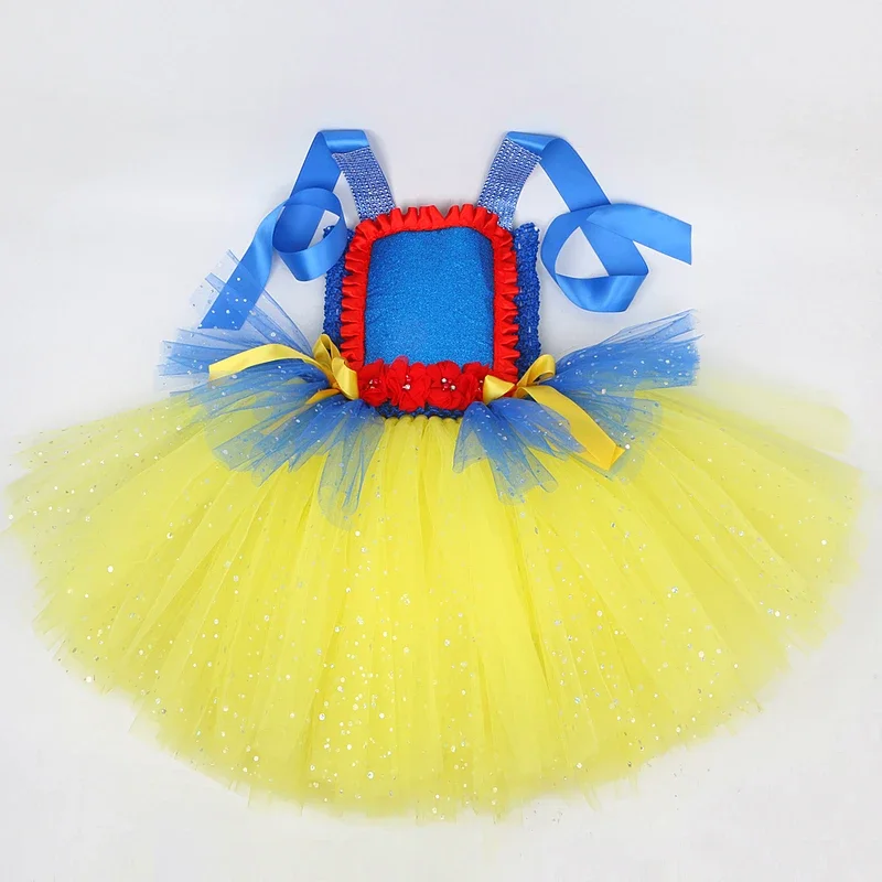 Sparkly Snow White Princess Dresses for Girls Christmas Halloween Twinkle Costumes for Kids Birthday Party Ballet Tutus Outf@0Z*