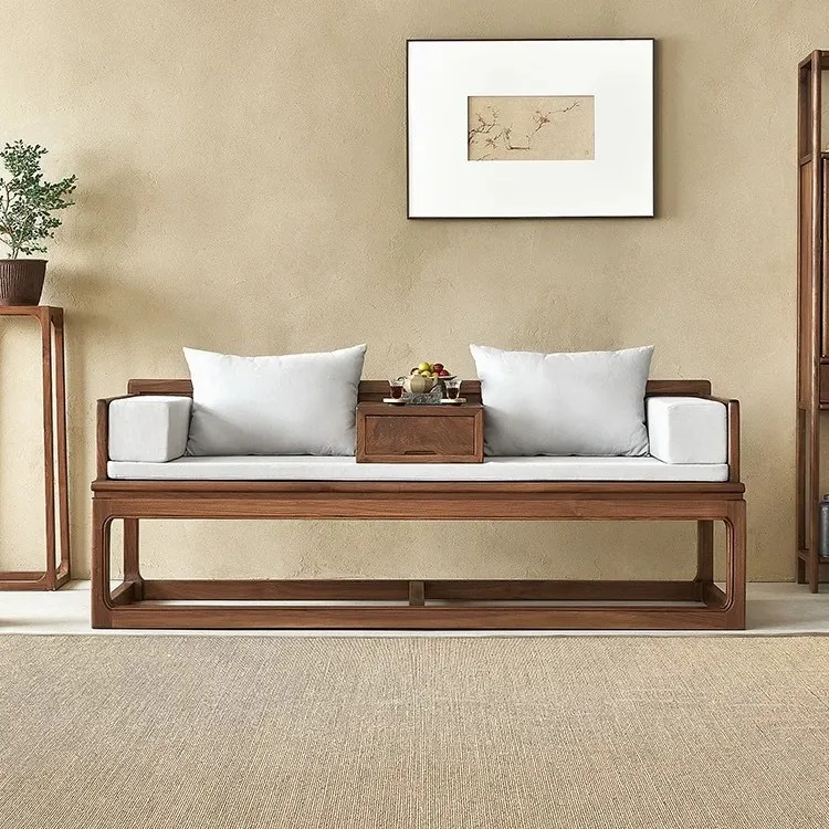 North American Black Walnut Burmese Teak Sofa Bed Multifunctional Sofa Arhat Bed Living Room Household Tea New Chinese Style
