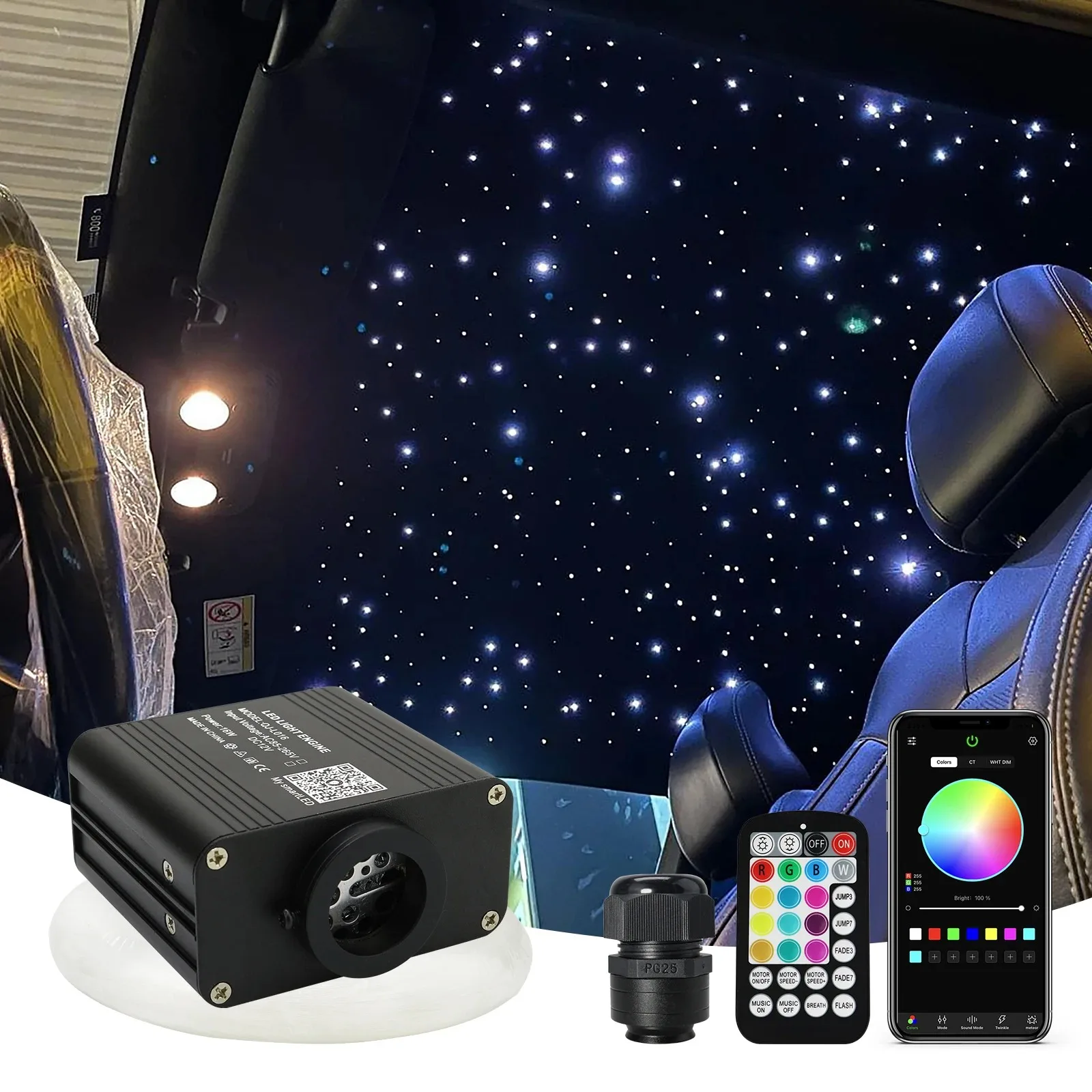 

Поп-новый набор потолочных светильников из мигающего волокна RGBW мощностью 16 Вт с интеллектуальным приложением для голосового управления, светодиодными фонарями, автомобильной лампой из волокна звездного неба