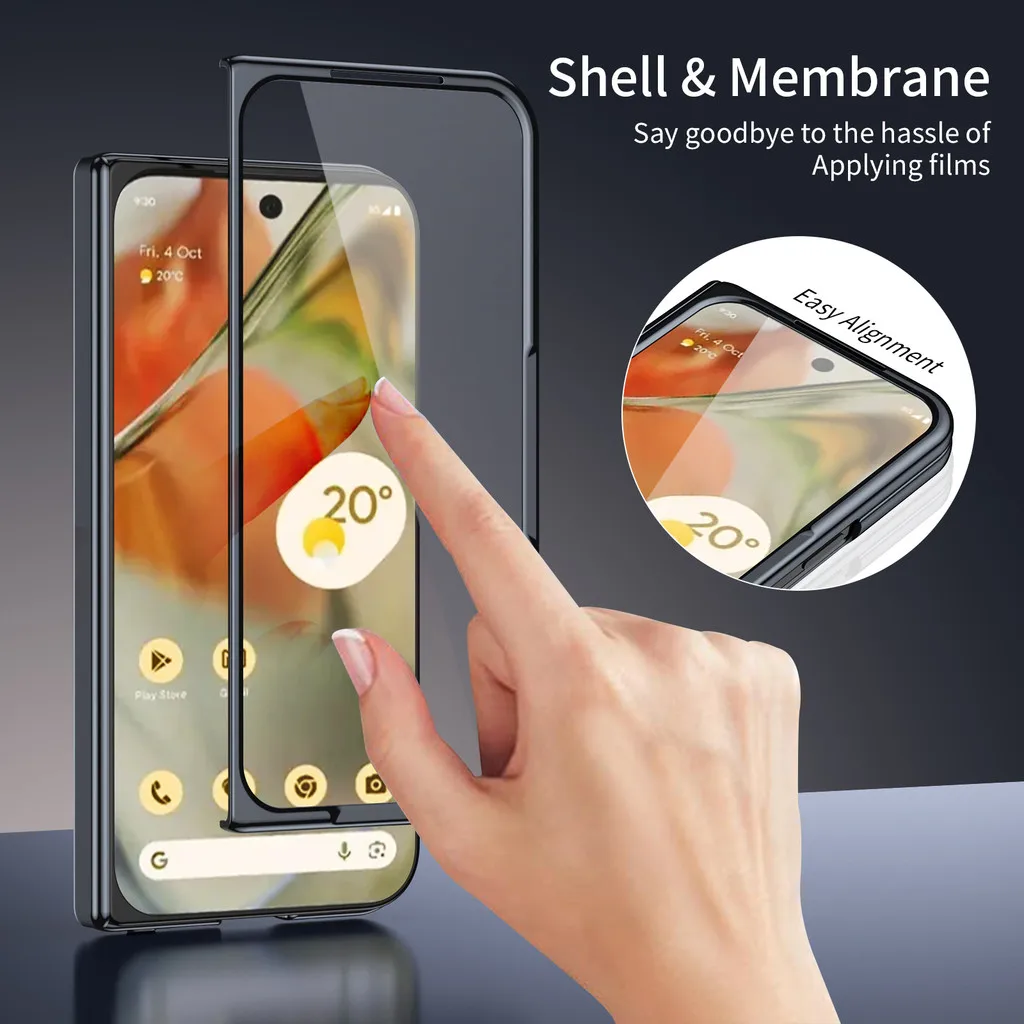 AG Technology Frosted Skin Feel Folding Case For Google Pixel 10 Pro Fold Plating Hinge Protective Cover With Tempered Glass