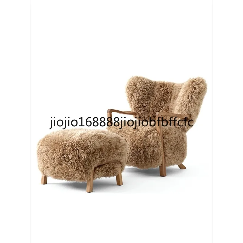 Suitable For Living Room North American Black Walnut Double Armrest Lamb Wool Single Sofa Chair