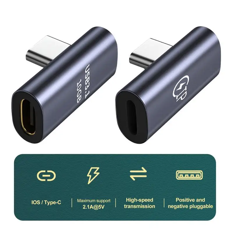 USB C To USB C Adapter Right Angled Type-C Female To Type-C Male Data Transfer Extension Up To 10GBbps Rate Dock Extension USB C