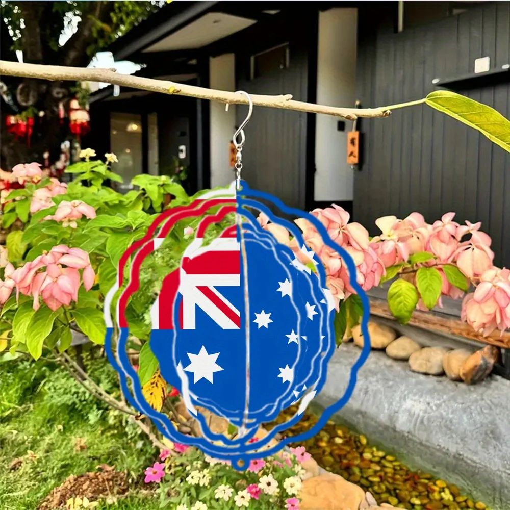 CIFbuy Metal Wind Chime Australia Flag 2D Printed 360 Rotating Hook Yard Garden Patio Lawn Decor Dynamic Art No Battery Gift