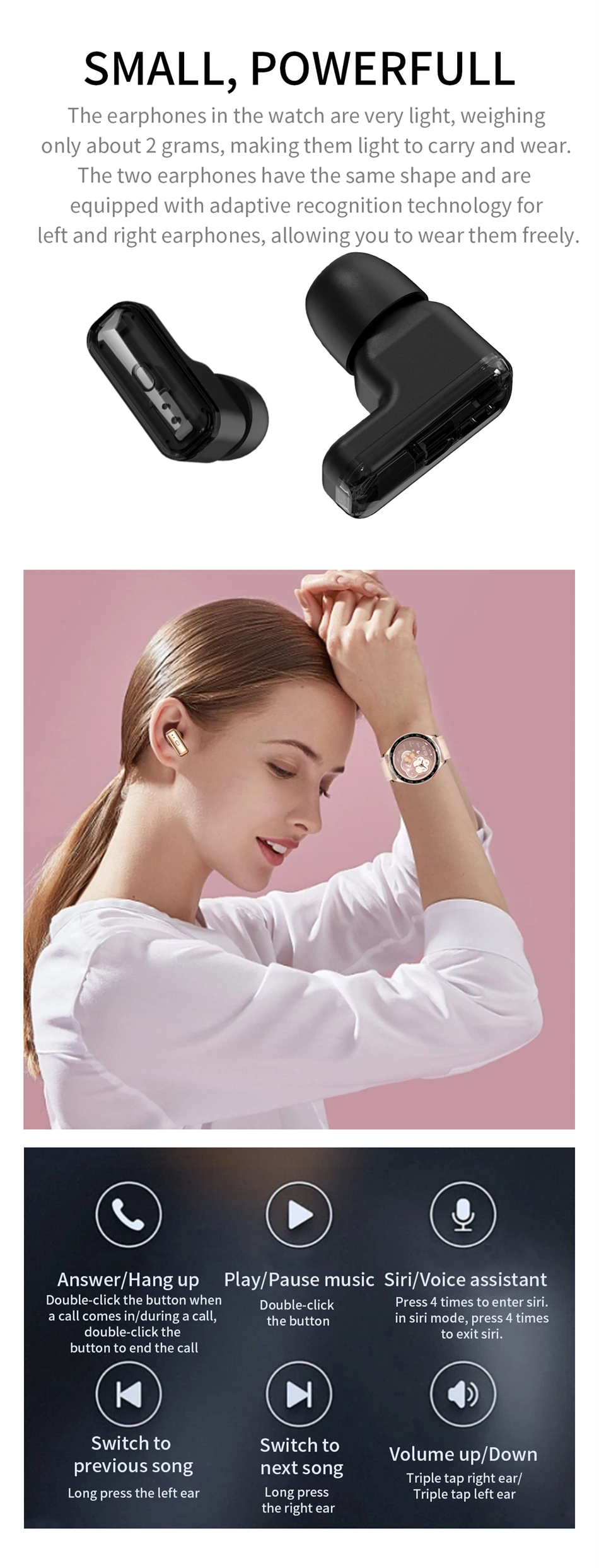 2026 Neue TWS 2-in-1 Bluetooth-Kopfhörer Smartwatch für Herren Herzfrequenz-Gesundheitsüberwachung Wasserdicht BT-Anrufe Musik-Smartwatch für Damen – Detail 6