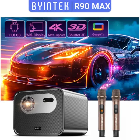 BYINTEK R90 Max Proiettore Full HD 1080P 4K DLP 2200 ANSI Lumen Android TV 11.0 Proiettore Smart Home Theater 3D 4K supportato