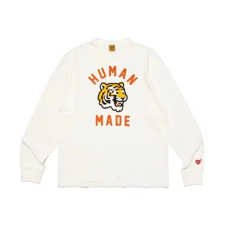 Human Made Tiger Print Long Sleeve Tee Loose Streetwear Unisex Casual Top Graphic Men Women