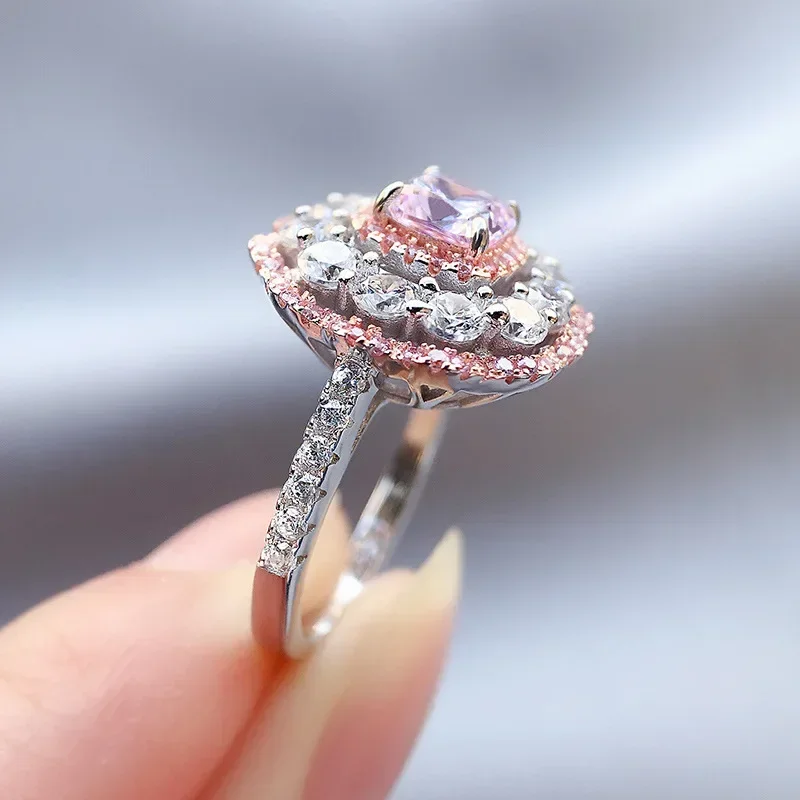 Shop  Luxury 100% 925 Sterling Silver Pink Sapphire Created Moissanite Gemstone Wedding Women Rings Fine Jewelry Wholesale