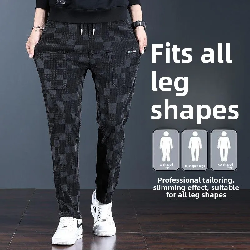 

Модные мужские повседневные брюки в клетку с шестью карманами, осень 2025, новинка, прямые длинные брюки со скрытой текстурой