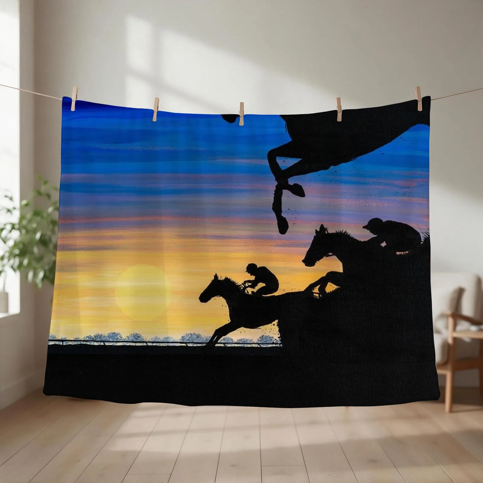 New Newmarket Race Horses at Sunrise Painting Throw Blanket Hairys Designers Comforter Decorative Sofa Blankets