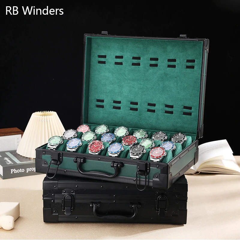 

Webcast Ins Brand Logo Customization Luxury Watch Storage Case Box Display Watch Aluminum Alloy Case Leather Suitcase 18+6 Slots