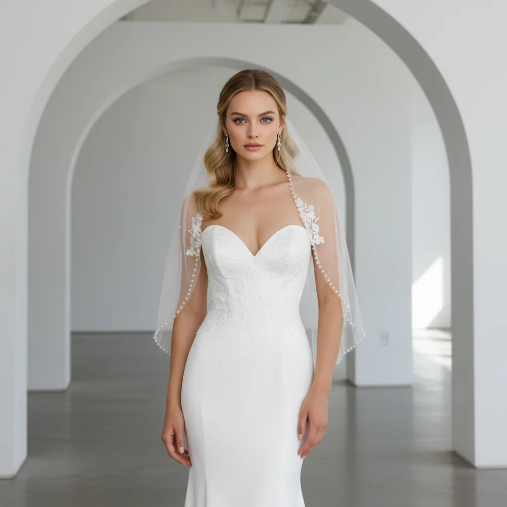 

Свадебная фата Короткая кружевная фата с жемчужным краем Белая слоновая кость 75 см 100 см Свадебная фата Русский тюль Свадебные аксессуары G241