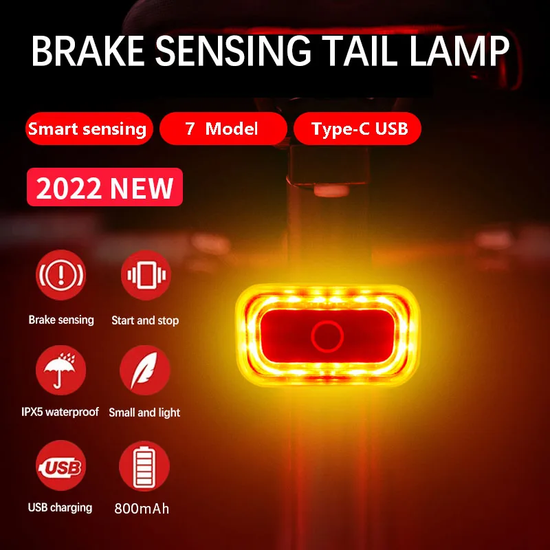 Smart Bike Tail Light LED Brake Sensing Rear Lights Auto on off USB Rechargeable Safety Warning Cycling Lights Bike Accessories